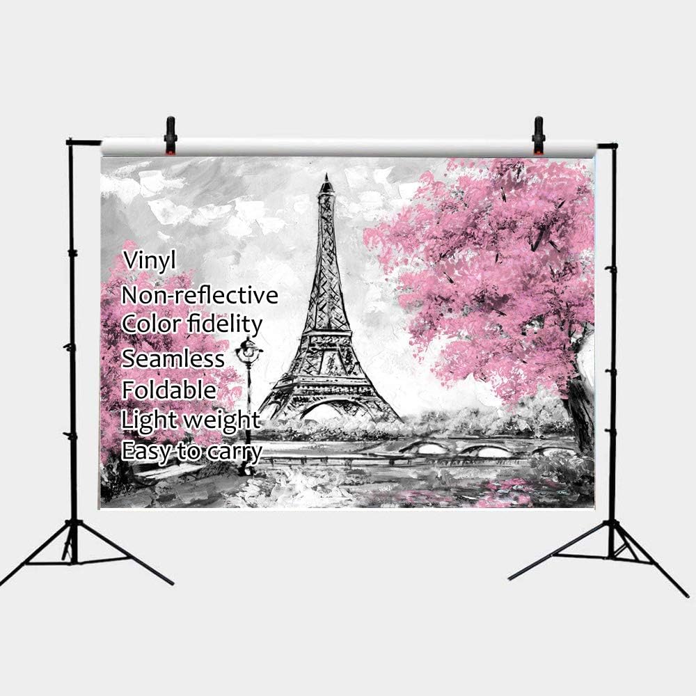 Amazon Com Qian Pink Flowers Trees Eiffel Tower Background For