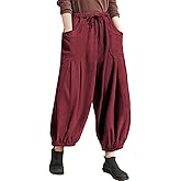 TARSE Womens Corduroy Pants Harem Casual Loose Fit Baggy Elastic Waist Lantern Fall Pants with Pockets
