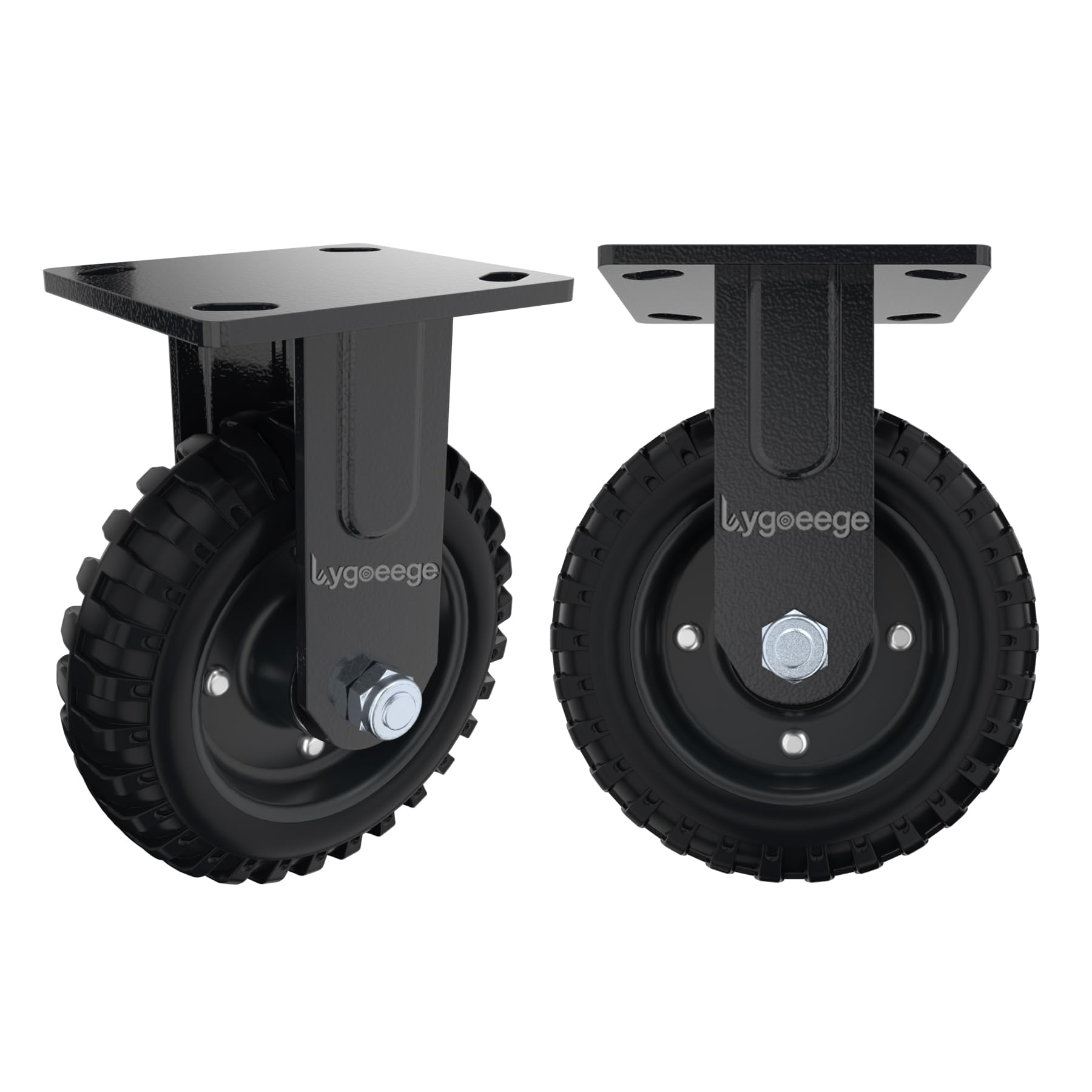 Photo 1 of Lygoeege Fixed Heavy Duty Caster Wheel, 6 Inch*2,800lb Capacity, Black Rim, Solid Rubber, Cast Iron,Outdoor,Flat Free for Carts,Dolly, Workbench,Trolley,DIY Tools