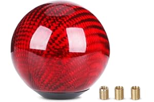 ANDO RACING Carbon Fiber Shift Knob Gear,Universal Carbon Fiber Style Round Ball Shift Knob with 3 Adapter Shift Lever (Red)