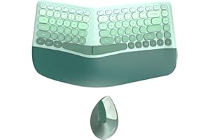 Ergonomic Wireless Keyboard and Vertical Mouse Combo, Split Curved Keyboard with PU Leather Wrist Rest, 2.4G, Membrane Keys, 