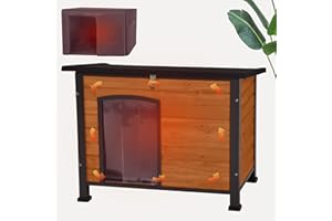 MEDEHOO Dog House with Insulated Liner, Outdoor Indoor Weatherproof Dog House, Suitable for Small & Medium & Large Dogs with Unique All-Around Iron Frame(Brown)