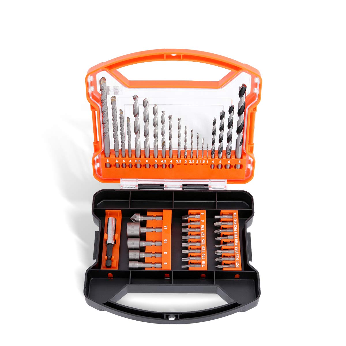 WellCut Screwdriver Drill Bit Set, 41 Piece Durable Set Plus Portable Case With Drill Accessories, For Masonry, Metal, Wood Maintenance Repair DIY Projects