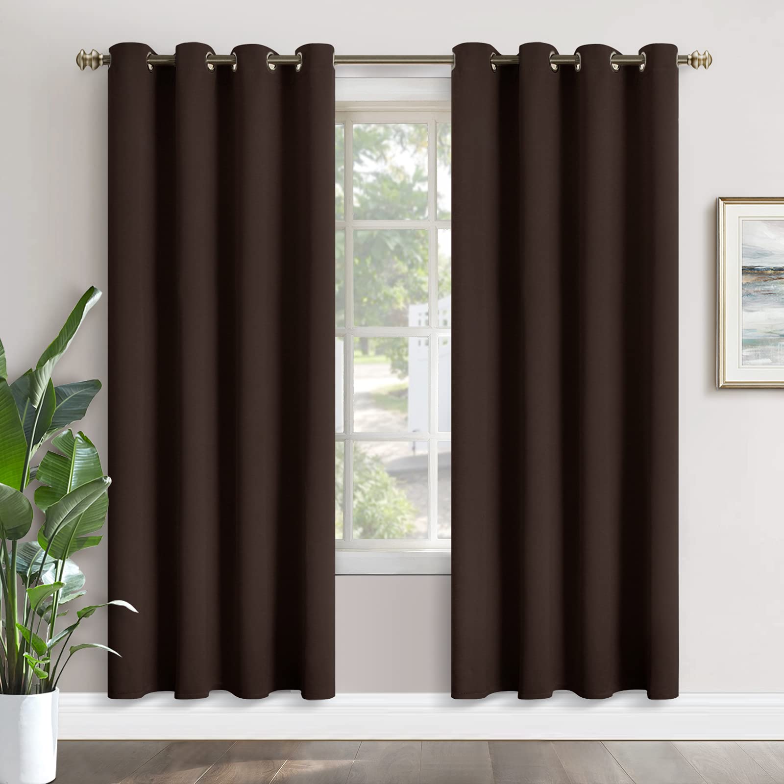 YoungsTex Brown Blackout Curtains 80 Inches Length for Living Room - Thermal Insulated with Grommet Room Darkening Fall Window Drapes for Bedroom, 2 Panels, 52 x 80 Inch Image