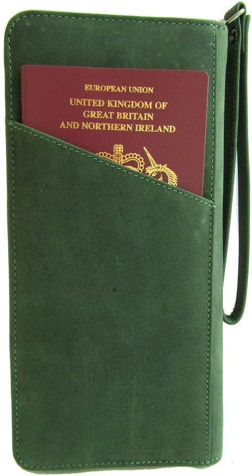 Visconti Wing Unisex Hunter Leather Travel Wallet for Passport ID Currency Card Pen Boarding Pass RFID Security Detachable Wrist Strap Style 728 (Oil Green) - Image 5