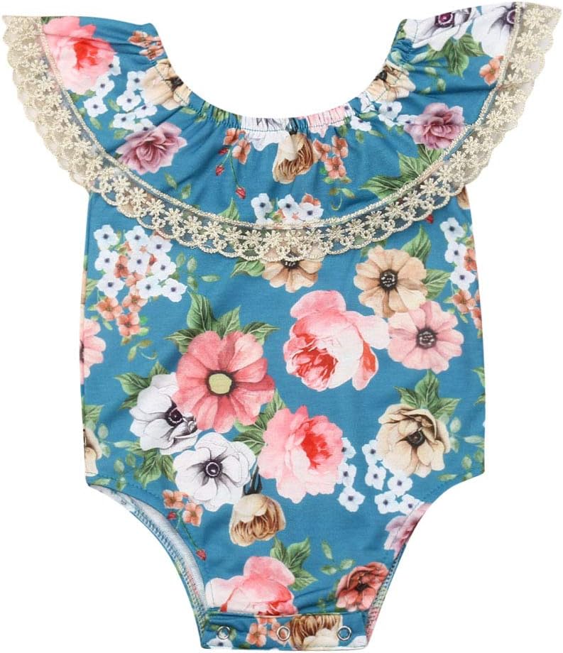 Newborn Infant Baby Girl Clothes Lace Halter Backless Jumpsuit Romper Bodysuit Sunsuit Outfits Set (Twins Littile Sister Big Sister Lace Ruffle Bodysuit Romper-Blue, 6-12 Months)