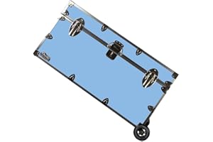 C&N Footlockers - Large Undergrad Storage Trunk w/Wheels - Made in the USA - Only STEEL Footlocker on Amazon - Durable Chest with Lid Stay - 32 x 18 x 16.5 Inches (Light Blue)
