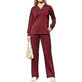 difficort Womens 2 Piece Outfits Fall Lounge Sets Wide Leg Loungewear Workout Sets with Pockets