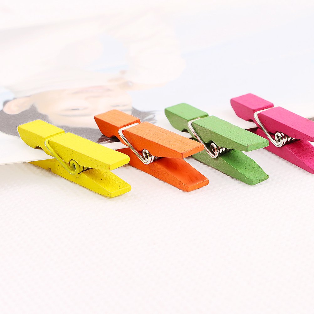 Mini Mollette In Legno Nere 2,5 Cm | Set 100 Pezzi Con Spago Di Iuta | Per Foto, Fai Da Te, Decorazioni, Artigianato, Scuola