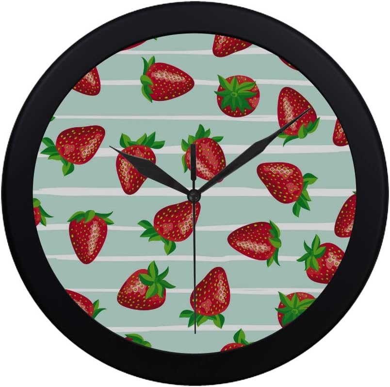 Chawzie Modern Simple Natural Pink Fruit Printed Strawberry Wall Clock Indoor Movement Wall Clcok for Office,Bathroom,livingroom Decorative 9.65 Inch