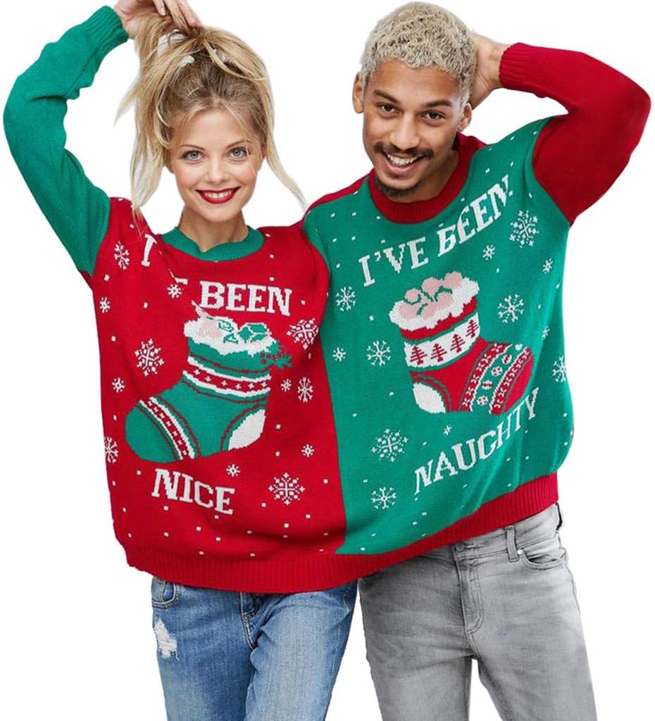 KaloryWee Two Person Christmas Sweater Jumper Xmas Couples Pullover Christmas Socks Printed Blouse Top Shirt Fashion T-Shirt Shirt Loose Sweatshirt Pullover