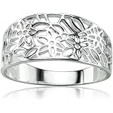 Hoops & Loops 925 Sterling Silver Filigree Flower Ring for Women Teen Girls, Silver, Yellow Gold, Rose Gold Size 5-9
