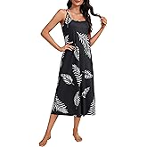 Vrtige Women's Floral Print Tie Back Sleeveless A Line Full Slip Midi Nightgown