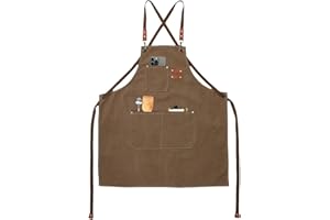 BLIRITEL Canvas Work Apron with Cross Back Straps, Chef Apron for Men Women, Adjustable Utility Apron for Kitchen,Workshop