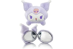 WSHLLLFC Kawaii Personal Travel Makeup Mirrors Cute Mini Travel Plush Compact Folding Mirror Classic Cartoon Anime kitty Plush Pocket Mirror with 2x Magnifier Halloween Christmas Birthday Gift for Her (A)