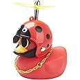 wonuu Rubber Duck Car Decoration Ornaments Duck Car Dashboard Decorations Cool Glasses Duck with Propeller Helmet (R-Beatle-Red)