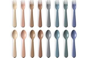 POIKSHARK 16 Pieces Toddler Utensils Set, Kids Safe Flatware, Plastic Spoons and Forks Set for Children, BPA Free, Dishwasher Safe, Plastic Reusable Cutlery