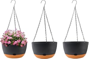 KPUVX 10 inch Plant Pot Hanging Planters Self Watering Pots for Indoor Plants, 3 Pack Plastic Hanging Basket with Removable Tray for Home Garden Porch Balcony Patio Decor(Black)
