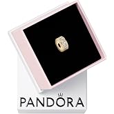 PANDORA Clear Pave Clip Charm | 14k Gold &amp; Cubic Zirconia, Jewelry for Women with Gift Box, Compatible with PANDORA Moments