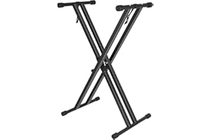 FKEBGDSU Height Adjustable Keyboard Stand With Quick Release Mechanism - Double X Foldable Heavy Duty Instrument Stand With Locking Straps for 54-61-88 Key Electronic Pianos