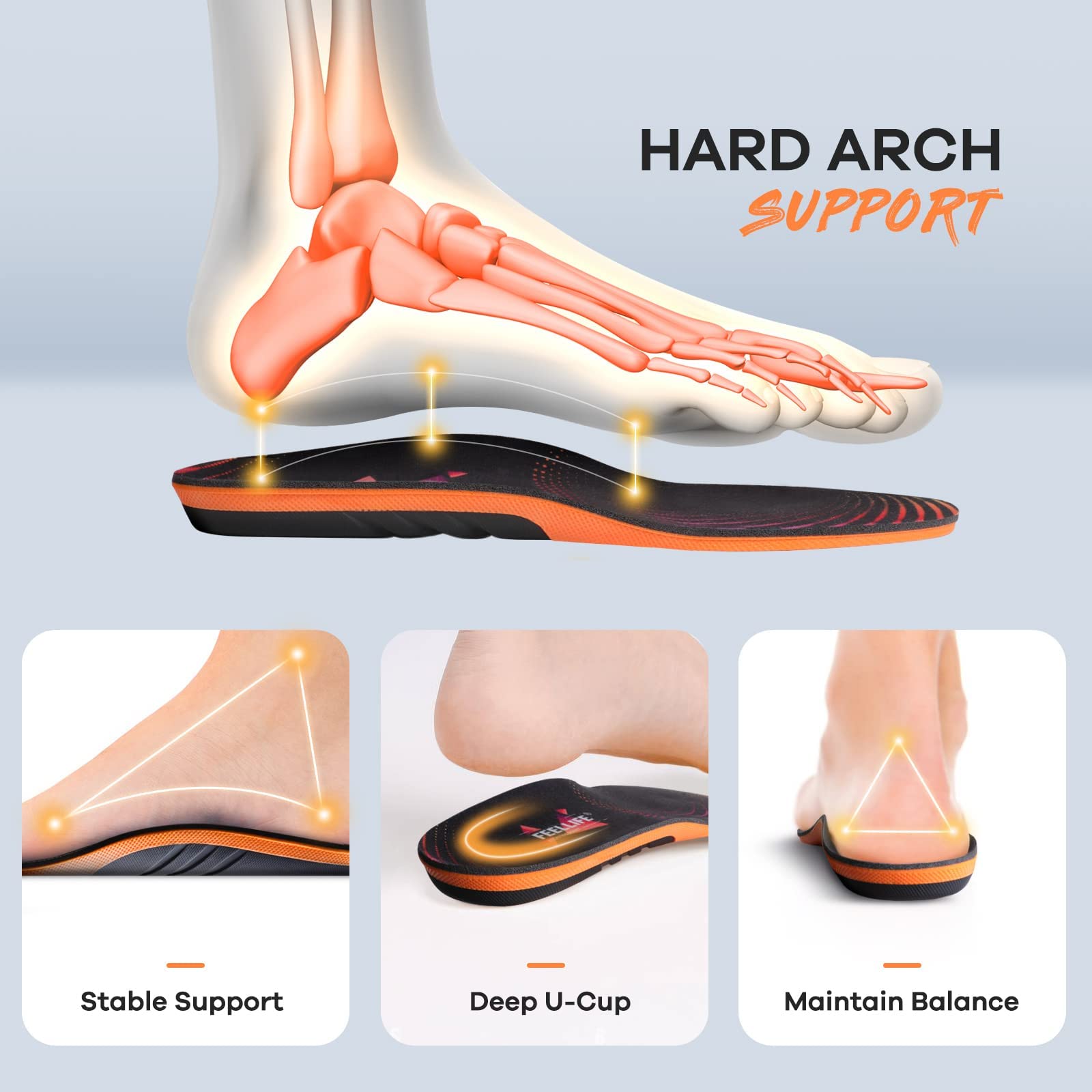 FEELLIFE FEELLIFE Plantar Fasciitis Relief Shoe Insoles [1-Pair], Arch Support Insoles, Running Athletic Gel Shoe Inserts, Orthotic Inserts for Arch Pain [Trim to Fit: Men 8-12/Women 9-13]