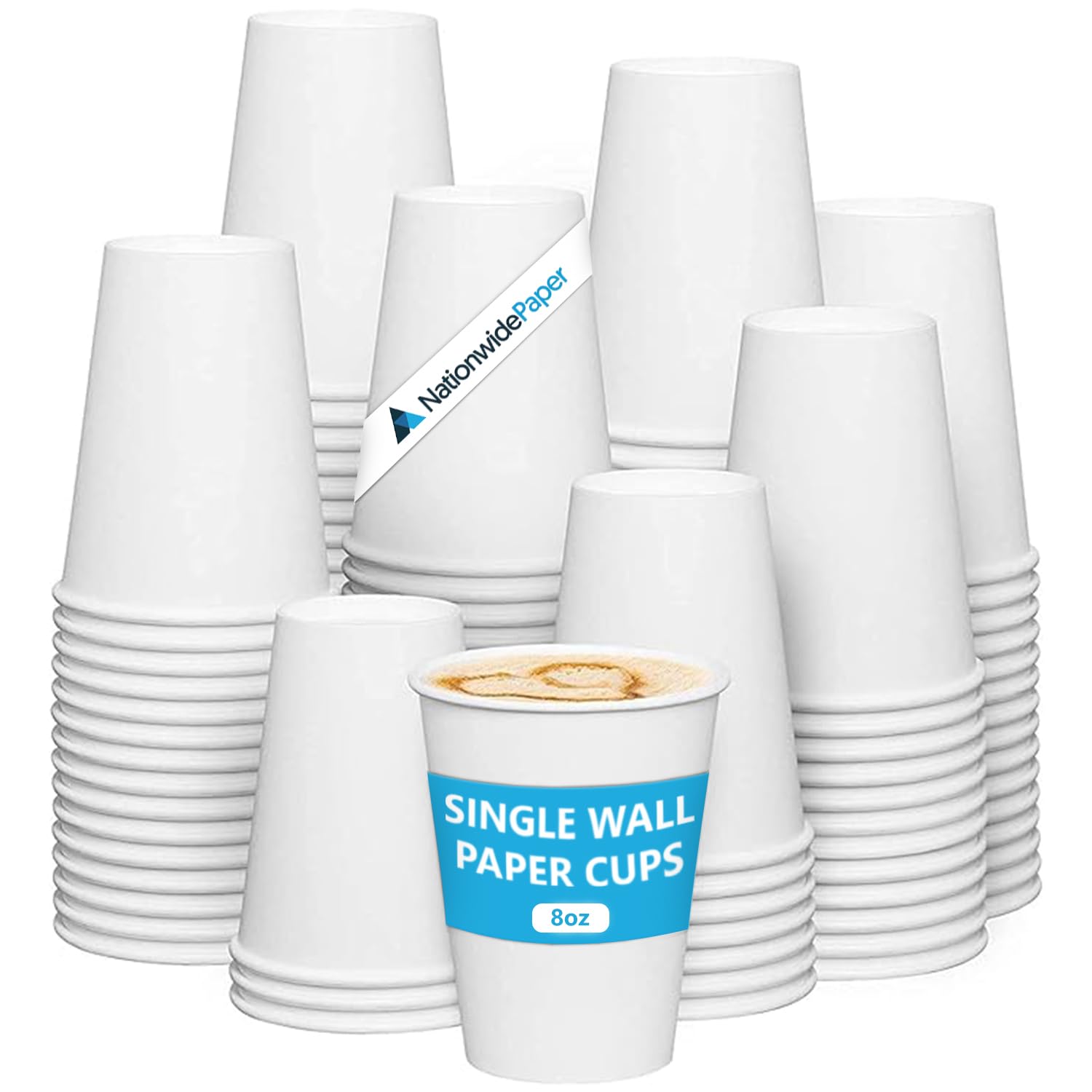 Nationwide Paper 50 x 8oz Disposable Single Wall White Paper Cups Without Lids, Hot & Cold Drinks Perfect for Your Home, Cafe, Work, Parties and Outdoors, 235ml