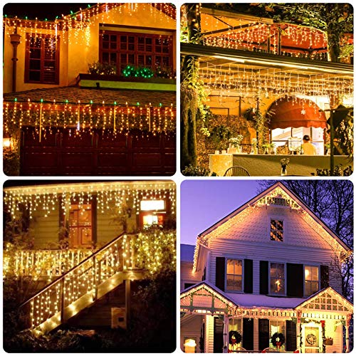 Icicle Lights, Christmas Fairy Hanging Lights 306 LED, 8 Modes Window Curtain Lights Outdoor, Falling Lights for Wedding Party Garden Home Bedroom Indoor/Outdoor Decoration (Warm White)