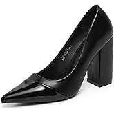 hingswink Heels for Women Pumps Closed Toe Chunky High Heel 4inch Pointy Toe Block Heels Business Office Shoes Comfortable Dress Shoes for Women