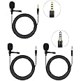 HUACAM Lavalier Clip on Microphone, Portable Lav Mic for Android Smartphone Camera Podcast Laptop, Hands Free Recording Mic for YouTube,Interview,Video (3 Packs)
