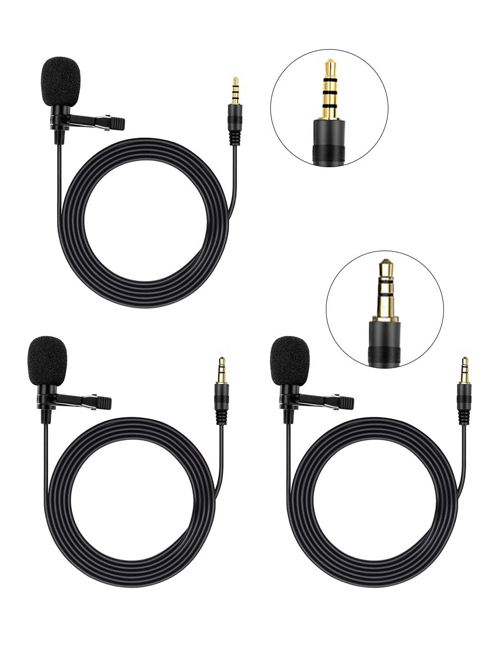 Lavalier Clip on Microphone, Portable Lav Mic for Android Smartphone Camera Podcast Laptop, Hands Free Recording Mic for YouTube,Interview,Video (3 Packs)