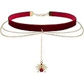 MOMOCAT 14K Gold Plated Red Spider Velvet Choker Multi-Layered Chockers Necklace for Women Goth Chokers Necklace Witch Blood Necklace Vampire Accessories Woman Costume 90s Chocker