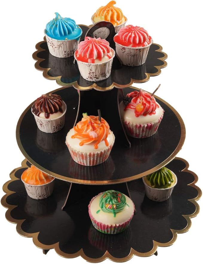 YLDW 3Tier Black Round Cardboard Cupcake Stand Dessert