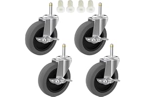 RILIDRI 4-Inch Swivel Stem Caster for Rubbermaid Mop Bucket Utility Cart, 7/16-Inch Stem Diameter Rubber Wheel Set of 4 with Side Brake, Heavy Duty TPR Weber Grills Shop Vac Replacement Wheels