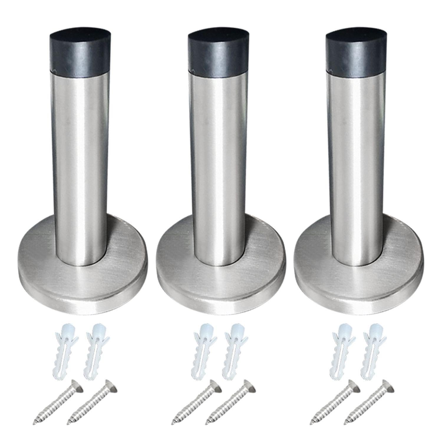 3 Piece Wall Mounted Door Stop, Rubber Tip Door Stop, Stainless Steel Anti-Collision Door Stop, Baseboard Door Stop, Door Stopper, Heavy Duty Door Stop