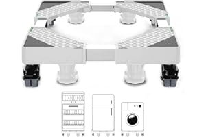HQO LOVL Fridge Stand Mobile Base with 4 Locking Wheels and 4 Strong Feet, 19.7”-27.5” Adjustable Furniture Dolly for Washer Dryer Washing Machine Stand Pedestal, Refrigerator (KBN-10White)