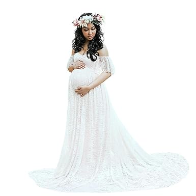 Harrystore Maternity Off Shoulder Dress Chiffon Gown Split Front