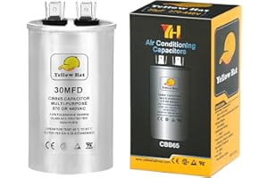 HVAC YELLOW HAT Capacitor for Air Conditioner 30 uf MFD 370 or 440 Volt VAC, Multi-Purpose Round Capacitor, 2 Year Warranty