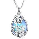 ROMANTICWORK Plumeria/Sunflower/Dog Urn Necklace for Ashes 925 Sterling Silver Abalone Shell Eagle/Butterfly/Hummingbird Urn Pendant Memorial Cremation Jewelry for Women Men