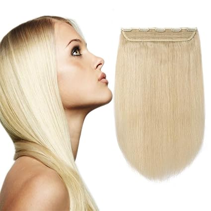 Extension Clip Capelli Veri Remy Human Hair 60 Biondo Platino Fascia Unica Volumizzante 5 Clips Larga 23cm Lunga 45cm 100 Capelli Naturali Lisci