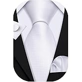 Barry.Wang Plain Men Silk Ties Extra Long Stain Necktie for Wedding Business Handkerchief Cufflinks Set Solid Colors