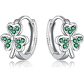 SLUYNZ 925 Sterling Silver Green Love Clover Hoop Earrings for Women Teens Irish Shamrock Huggie Earrings for Summer