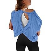 SENSERISE Womens Open Back Workout Tops Backless Short Sleeve Athletic Shirt Running Crop Top Gym Yoga Tee