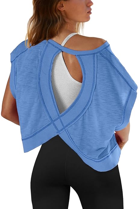 Backless Workout Top Short Sleeve Yaoyar Womens Open Back Workout