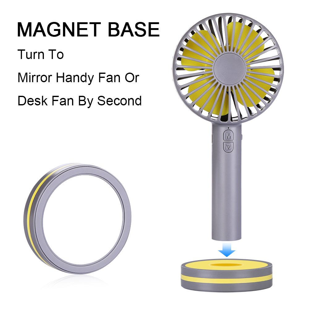 Idealife Portable Fan Mini Personal Fan Handheld Fan USB Rechargeable Battery Operated Fan with 3 Adjustable Speeds Mirror Base Small Powerful Hand held Fan for Desk Table Home Office Travel Outdoor