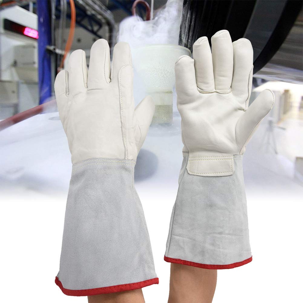 Boquite Liquid Nitrogen Gloves, -180℃ to -250℃ Cryogenic Protective Glove Cryogenic Cowhide-cotton Gloves for Nitrogen Filling Station and Cold Storage