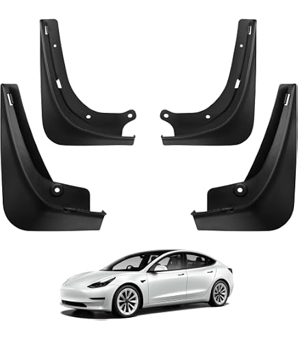 KKTR-CAR Garde-Boue Tesla Model 3 - 4 Pièces Avant/Arrière - Installation Sans Perçage 2021-2023