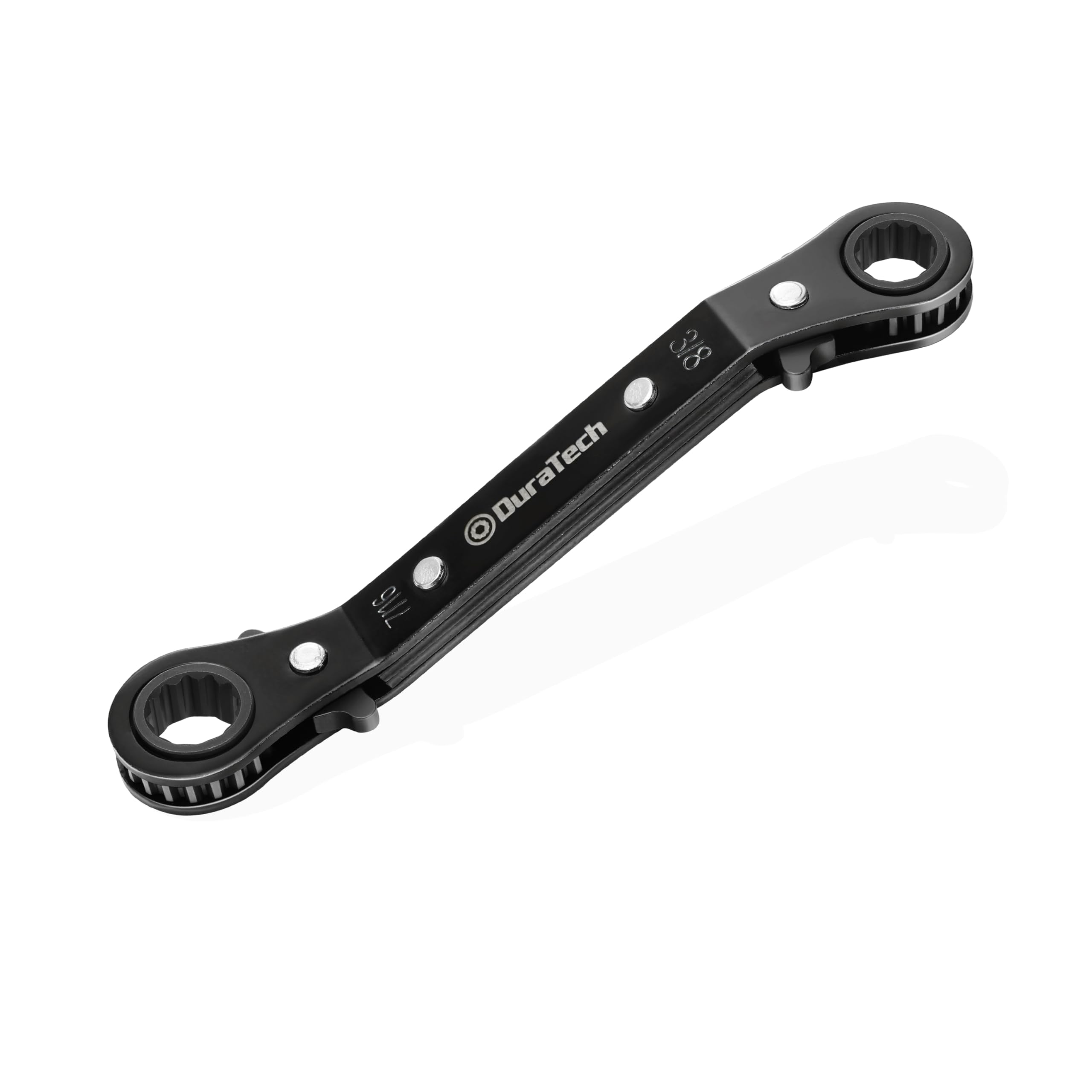 Photo 1 of DURATECH 3/8 Inch x7/16 Inch Double Offset Box End Reversible Ratcheting Wrench, SAE, Heavy-duty, Matte Chrome Plated, Ratchet Spanner Crooked for Narrow Spaces