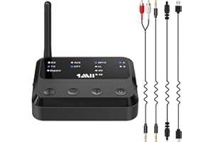 1Mii Long Range Bluetooth 5.2 Transmitter Receiver for TV, PC, Bluetooth Audio Adapter for Headphones/Home Stereo with AptX A