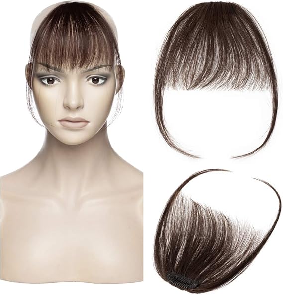 Dark Brown Clip in Fringe Human Hair Front Hair Extension with Both