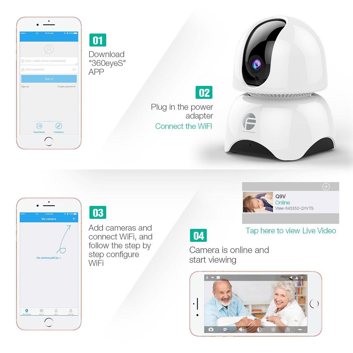 FirstPower Home Camera 1080p Wireless IP Security Surveillance Camera with Night Vision Two-way Talk Motion Detection Pan/Tilt Remote Control for Elder Baby Monitor Nanny Pet with IOS Android PC